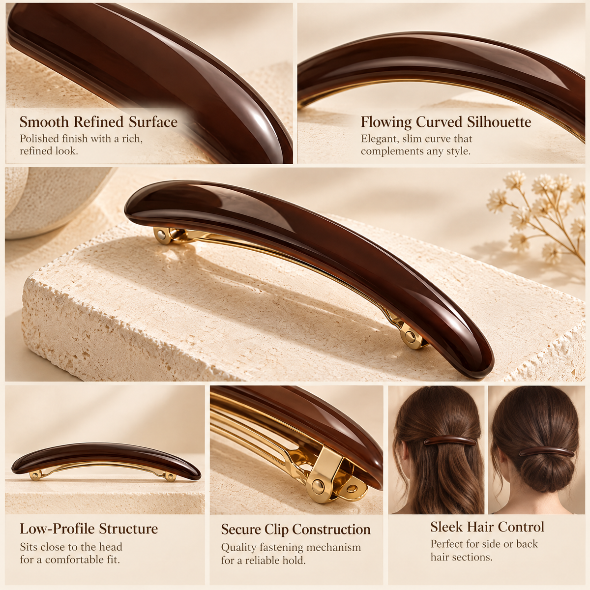 Meraldor™ Chocolate Brown Curved Barrette