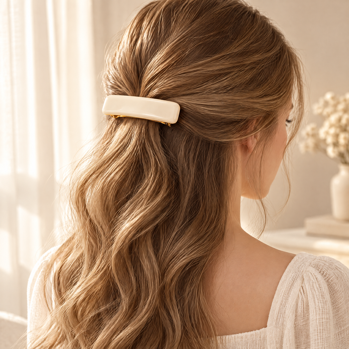 Meraldor™ Ivory Rectangular Barrette