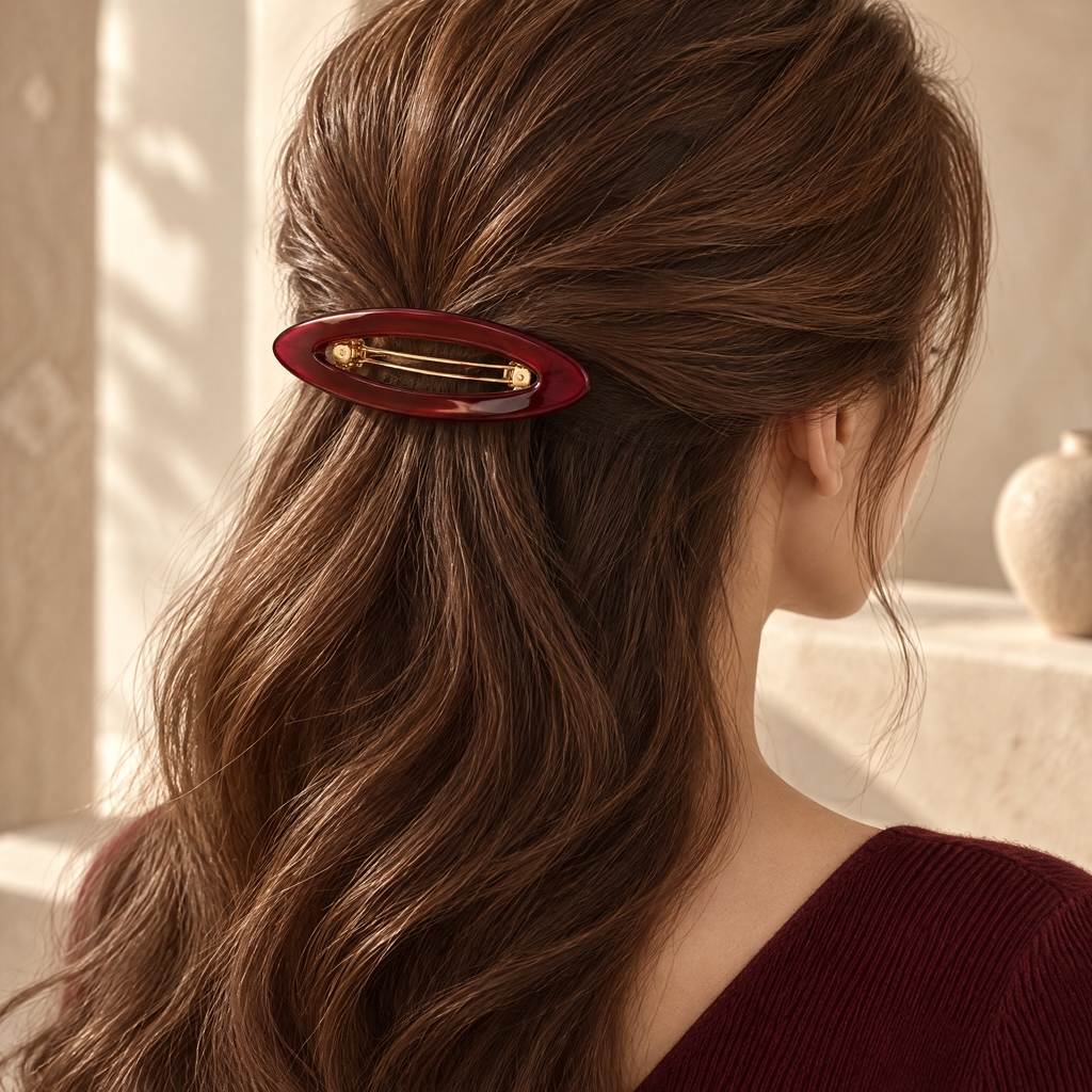 Meraldor™ Burgundy Open Oval Barrette