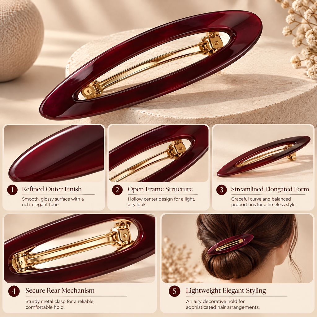 Meraldor™ Burgundy Open Oval Barrette