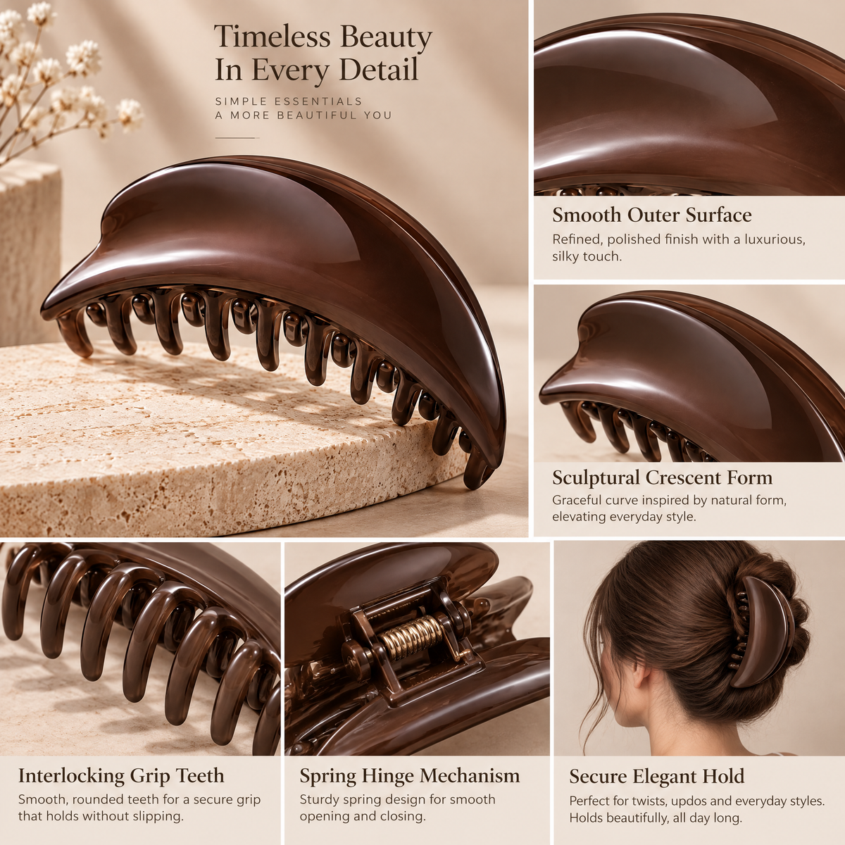 Meraldor™ Chocolate Brown Curved Claw Clip