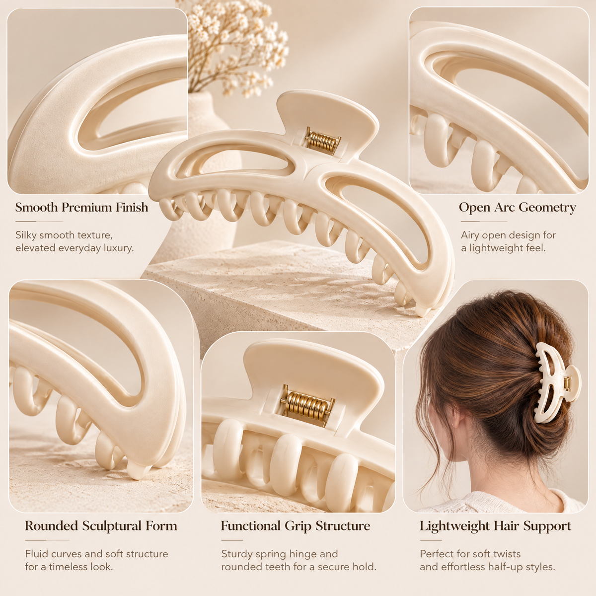 Meraldor™ Ivory Open-Frame Claw Clip